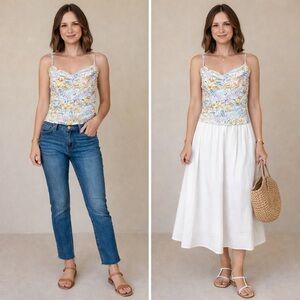 Sweet Lemon Ruched Floral Tank Top